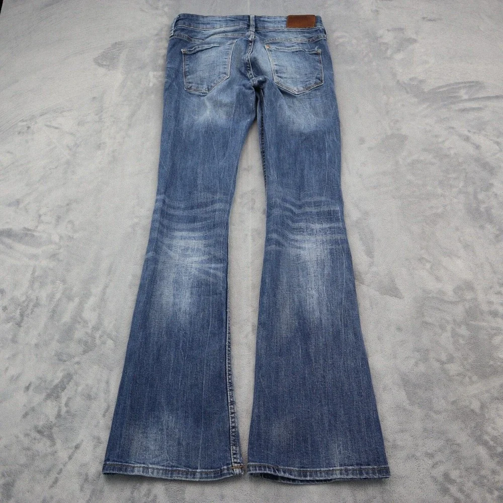 HM Pants Womens 28 Blue Denim Low Waist Boot Cut Flat Front Jeans Bottoms - Picture 8 of 16
